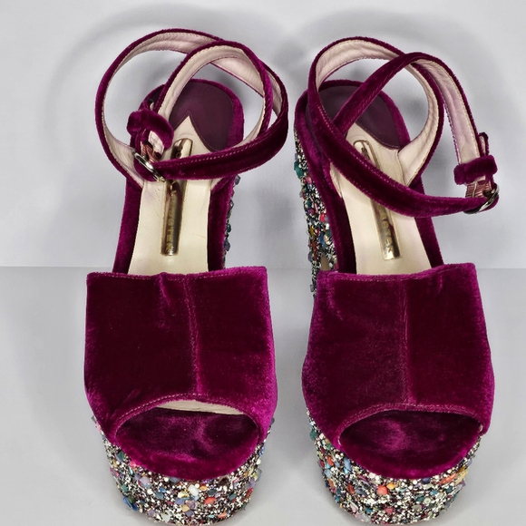 Sophia Webster Havisham Embellished Velvet Platform Sandals Size 38 US 7.5 - Picture 3 of 16